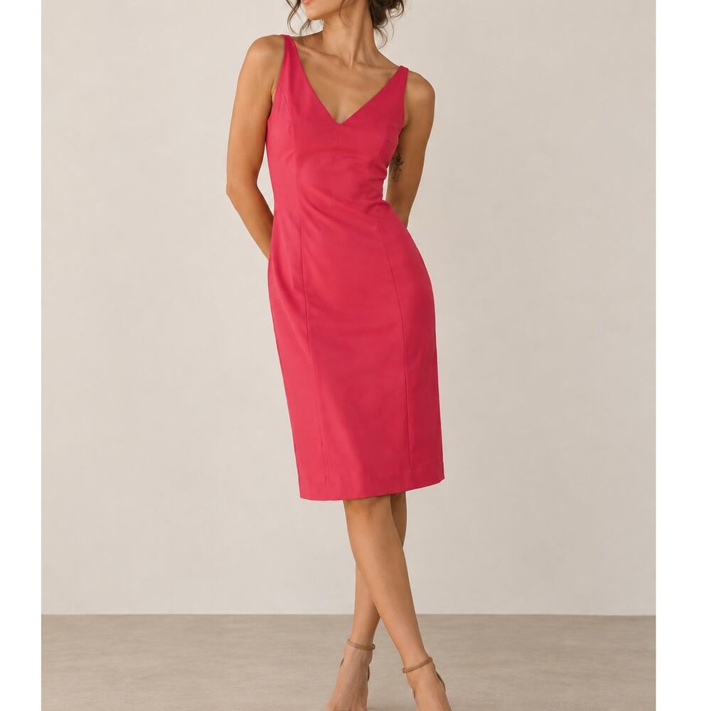 Vintage Y2K Ann Taylor 100% Silk Pink Cocktail Midi Dress Formal Wedding Size 6